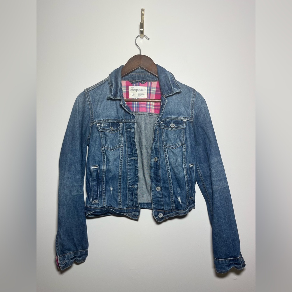 AEROPOSTALE Vintage Jean Denim Jacket Pink‎ Plaid Y2K | Small